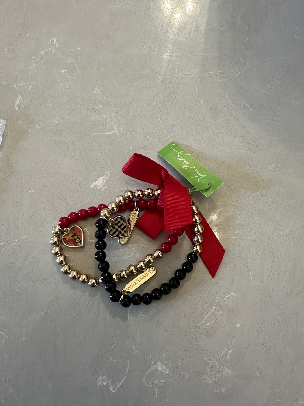 Vera Bradley Women’s Red & Black Beaded Charm Bracelet Set with Gold Accents